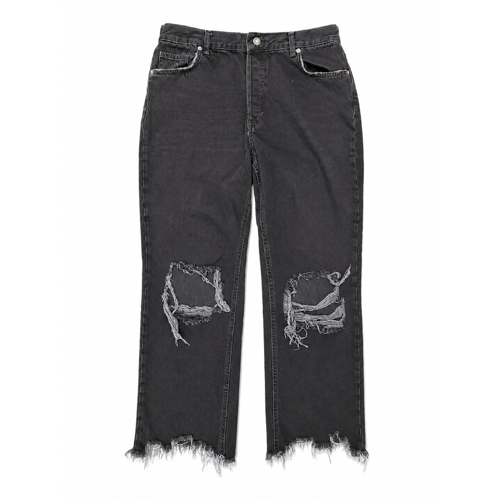 We The Free Free People Black Distressed Straight Leg Jeans Women's Size 30